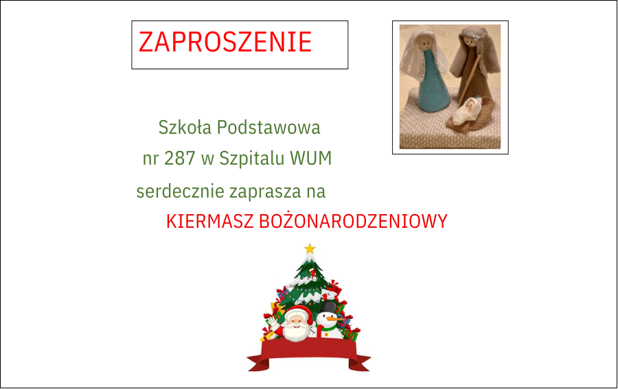 Zapraszamy na Szkolny Kiermasz Bożonarodzeniowy w Dziecięcym Szpitalu Klinicznym